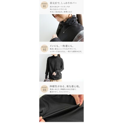 裏起毛 両面起毛 タートルネック 長袖 カットソー レディース トップス インナー ハイネック あったか 暖かい 防寒 レイヤード 重ね着 無地 秋冬 Tシャツ 黒 冬インナー 着回し 暖か 冬コーデ （ブラック）｜詳細画像