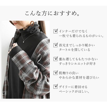 裏起毛 両面起毛 タートルネック 長袖 カットソー レディース トップス インナー ハイネック あったか 暖かい 防寒 レイヤード 重ね着 無地 秋冬 Tシャツ 黒 冬インナー 着回し 暖か 冬コーデ （ブラック）｜詳細画像