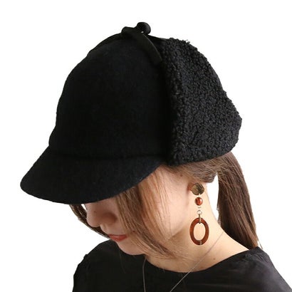 フライトキャップ レディース 帽子 耳あて付き キャップ ウール混 ボアキャップ パイロットキャップ 防寒帽子 秋冬 冬 あったか 暖かい 2WAY 耳当て つば付き カジュアル おしゃれ 大人可愛い （スモークブラウン）｜詳細画像