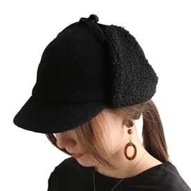 フライトキャップ レディース 帽子 耳あて付き キャップ ウール混 ボアキャップ パイロットキャップ 防寒帽子 秋冬 冬 あったか 暖かい 2WAY 耳当て つば付き カジュアル おしゃれ 大人可愛い （ブラック）