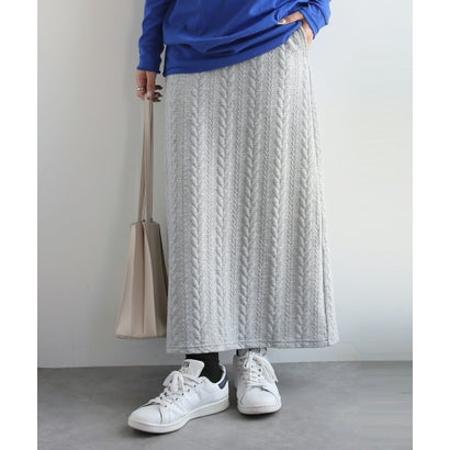 スカート レディース ロングスカート Iラインスカート ナロースカート フクレジャガード ケーブル柄 立体柄 凹凸 バックスリット ウエストゴム 楽ちん 体型カバー 着痩せ きれいめ 大人カジュアル （モクグレー）｜詳細画像