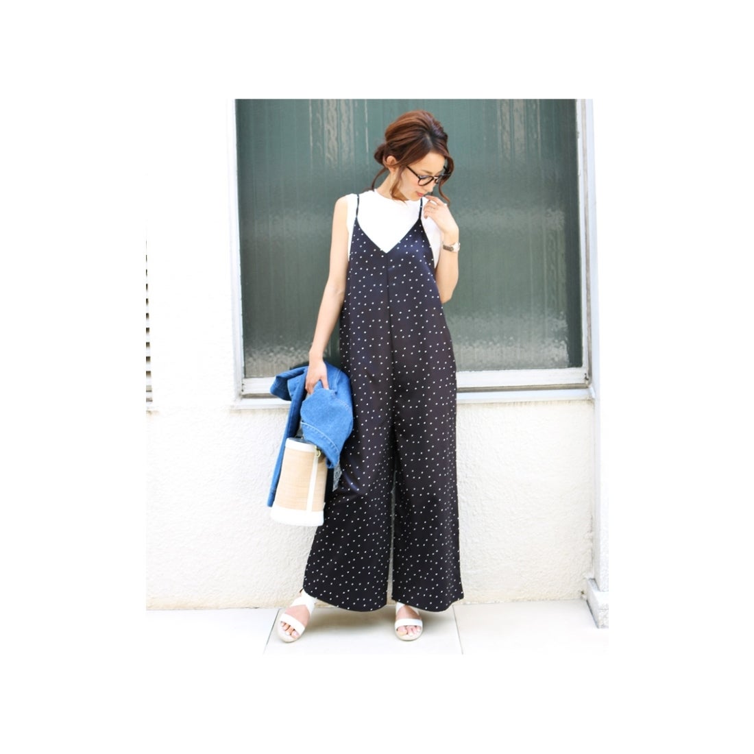 アンドミー andme I-5/ドット柄キャミサロペット水玉ワイドパンツ 