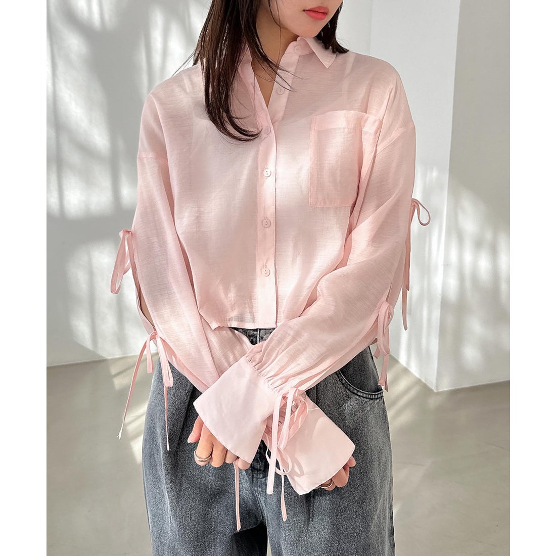 スピック&スパン Spick&Span 23SS シアー シャツ ブラウス 長袖 ピンク