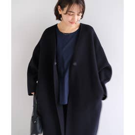 え*り様 美品⁑バビロン　2022 ウールコクーンコート　ネイビー　ノーカラージ アンドミー andme ノーカラー リバー コクーン コート （ネイビー