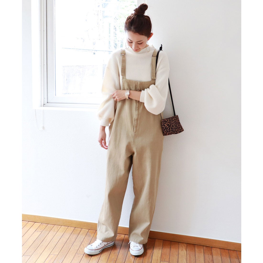 アンドミー andme コットンツイルフロントジップサロペット （ベージュ 