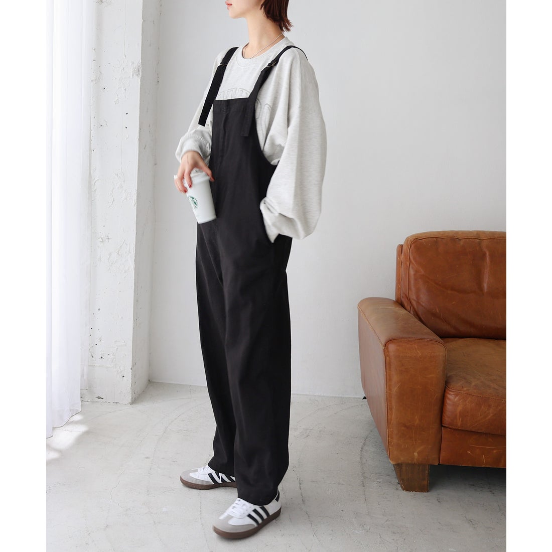 アンドミー andme コットンツイルフロントジップサロペット 