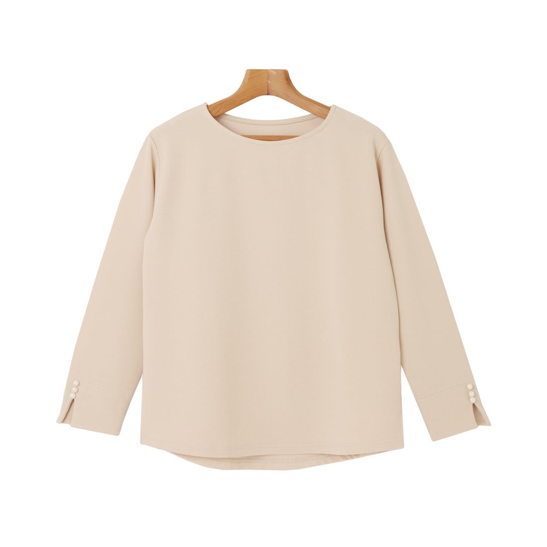 アンドミー andme きれいめリップル長袖パールボタン付きTシャツ 