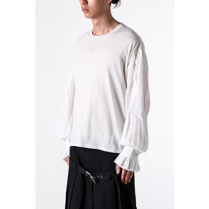 ALREK RELAX FIT BOXY T-SHIRT WITH COTTON SHIRT SLEEVES AND LACE RUFFLES（Ivory）｜詳細画像