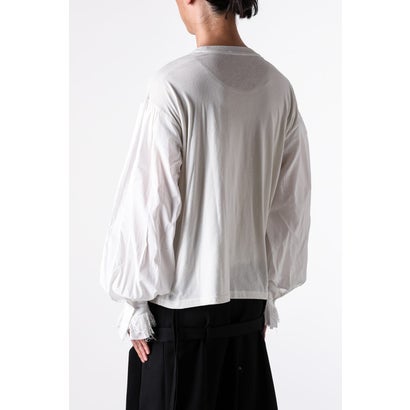 ALREK RELAX FIT BOXY T-SHIRT WITH COTTON SHIRT SLEEVES AND LACE RUFFLES（Ivory）｜詳細画像
