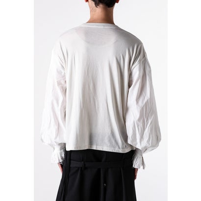 ALREK RELAX FIT BOXY T-SHIRT WITH COTTON SHIRT SLEEVES AND LACE RUFFLES（Ivory）｜詳細画像