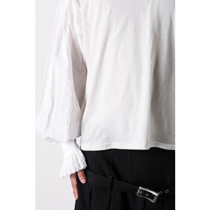 ALREK RELAX FIT BOXY T-SHIRT WITH COTTON SHIRT SLEEVES AND LACE RUFFLES（Ivory）｜詳細画像