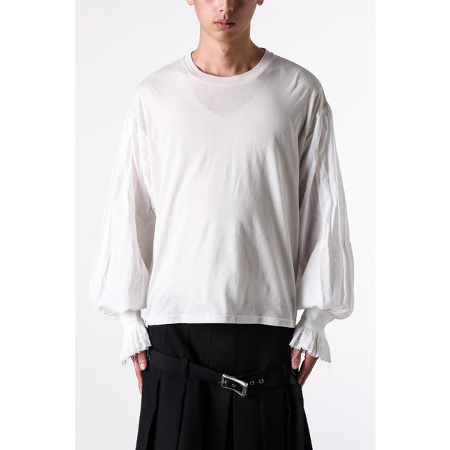 ALREK RELAX FIT BOXY T-SHIRT WITH COTTON SHIRT SLEEVES AND LACE RUFFLES（Ivory）