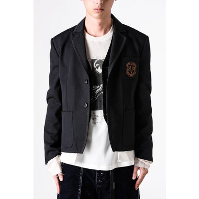 PETON DESTRUCTURED SLIM FIT CONTRAST EDGE BLAZER WITH EMBROIDERED EMBLEM（Black）｜詳細画像