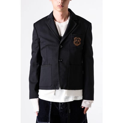 PETON DESTRUCTURED SLIM FIT CONTRAST EDGE BLAZER WITH EMBROIDERED EMBLEM（Black）｜詳細画像