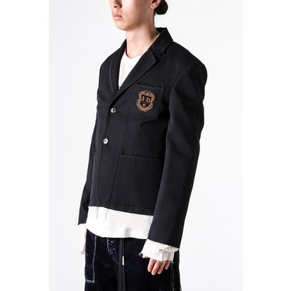 PETON DESTRUCTURED SLIM FIT CONTRAST EDGE BLAZER WITH EMBROIDERED EMBLEM（Black）｜詳細画像
