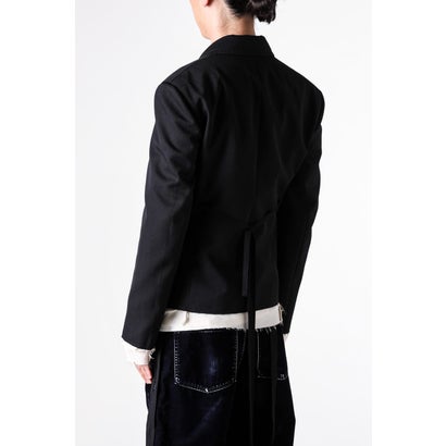 PETON DESTRUCTURED SLIM FIT CONTRAST EDGE BLAZER WITH EMBROIDERED EMBLEM（Black）｜詳細画像