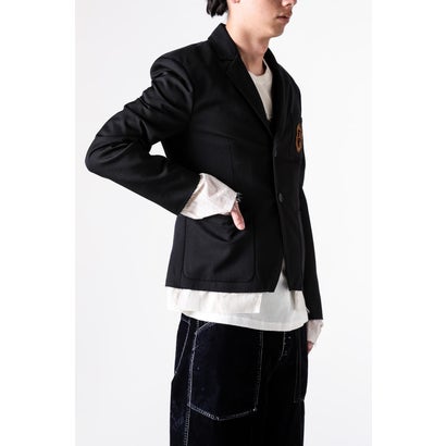 PETON DESTRUCTURED SLIM FIT CONTRAST EDGE BLAZER WITH EMBROIDERED EMBLEM（Black）｜詳細画像