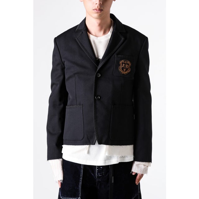 PETON DESTRUCTURED SLIM FIT CONTRAST EDGE BLAZER WITH EMBROIDERED EMBLEM（Black）