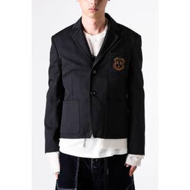 PETON DESTRUCTURED SLIM FIT CONTRAST EDGE BLAZER WITH EMBROIDERED EMBLEM（Black）