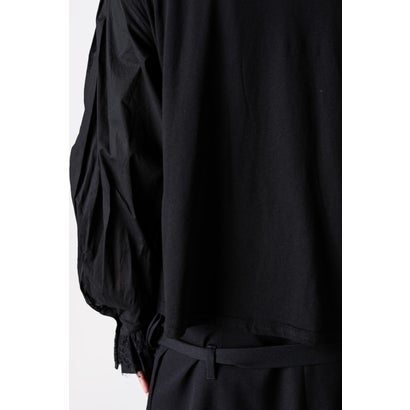 ALREK RELAX FIT BOXY T-SHIRT WITH COTTON SHIRT SLEEVES AND LACE RUFFLES（Black）｜詳細画像