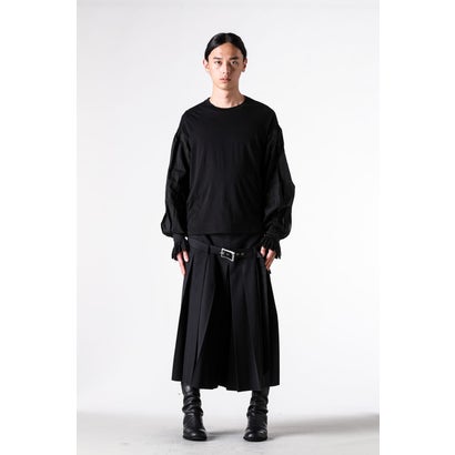 ALREK RELAX FIT BOXY T-SHIRT WITH COTTON SHIRT SLEEVES AND LACE RUFFLES（Black）｜詳細画像