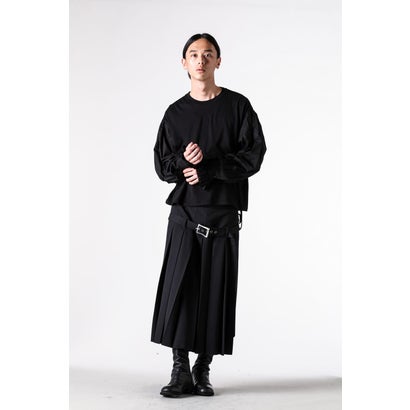 ALREK RELAX FIT BOXY T-SHIRT WITH COTTON SHIRT SLEEVES AND LACE RUFFLES（Black）｜詳細画像