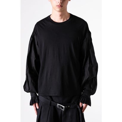 ALREK RELAX FIT BOXY T-SHIRT WITH COTTON SHIRT SLEEVES AND LACE RUFFLES（Black）｜詳細画像