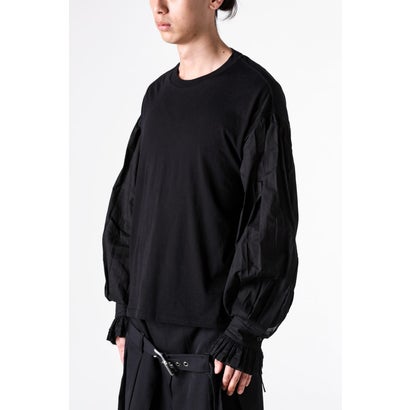 ALREK RELAX FIT BOXY T-SHIRT WITH COTTON SHIRT SLEEVES AND LACE RUFFLES（Black）｜詳細画像