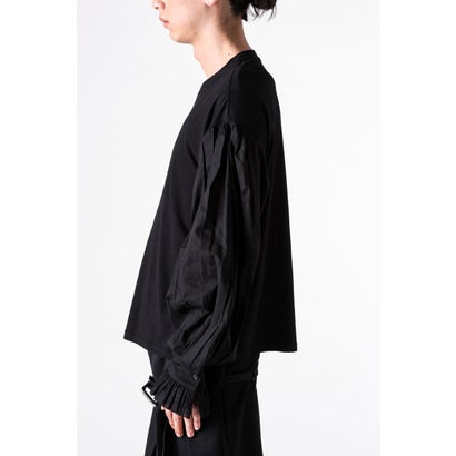 ALREK RELAX FIT BOXY T-SHIRT WITH COTTON SHIRT SLEEVES AND LACE RUFFLES（Black）｜詳細画像