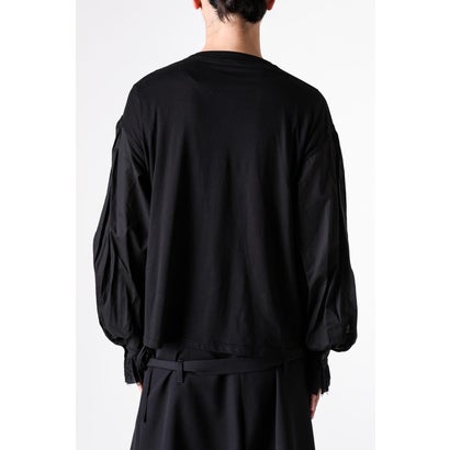ALREK RELAX FIT BOXY T-SHIRT WITH COTTON SHIRT SLEEVES AND LACE RUFFLES（Black）｜詳細画像
