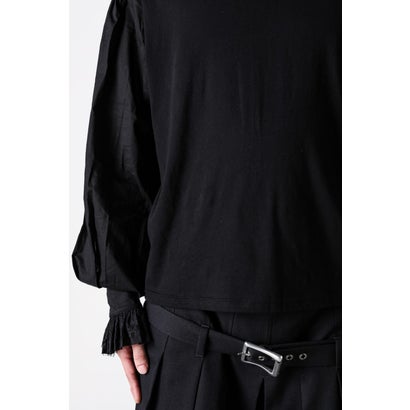 ALREK RELAX FIT BOXY T-SHIRT WITH COTTON SHIRT SLEEVES AND LACE RUFFLES（Black）｜詳細画像