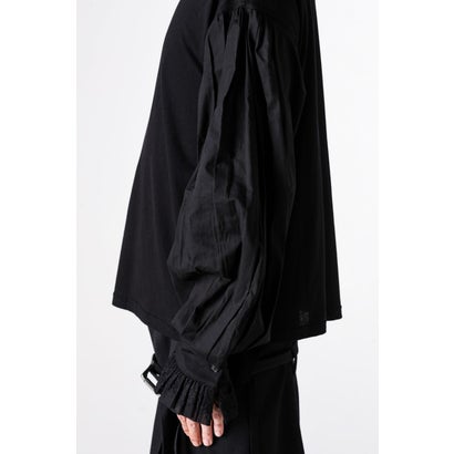 ALREK RELAX FIT BOXY T-SHIRT WITH COTTON SHIRT SLEEVES AND LACE RUFFLES（Black）｜詳細画像