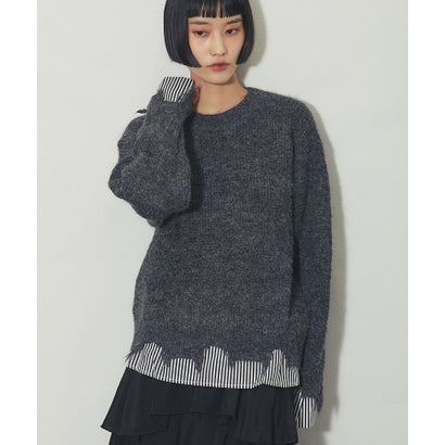 アナザーエス ANOTHER S ストライプレイヤード風 クラッシュニットプルオーバー （ブラック）｜詳細画像