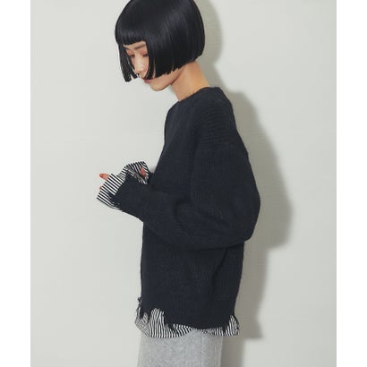 アナザーエス ANOTHER S ストライプレイヤード風 クラッシュニットプルオーバー （ブラック）｜詳細画像