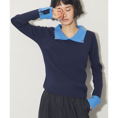 アナザーエス ANOTHER S バイカラー襟＆ボタンカフスリブニット （ブラック）｜詳細画像