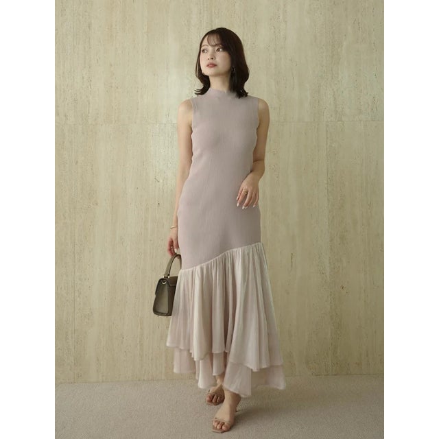 ヘムラインドッキングニットワンピース （PINK BEIGE）