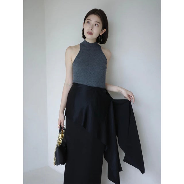 ホルターネックウールリブニットトップス （GREY）