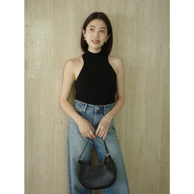 ホルターネックウールリブニットトップス （BLACK）