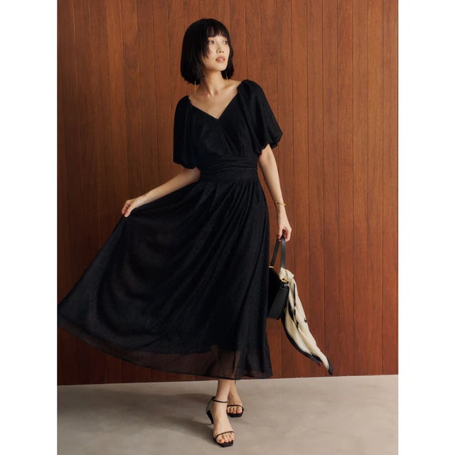 カラミレースタックスリーブワンピース （BLACK）