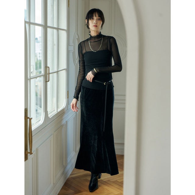 シアーカットベロアナロースカート （BLACK）