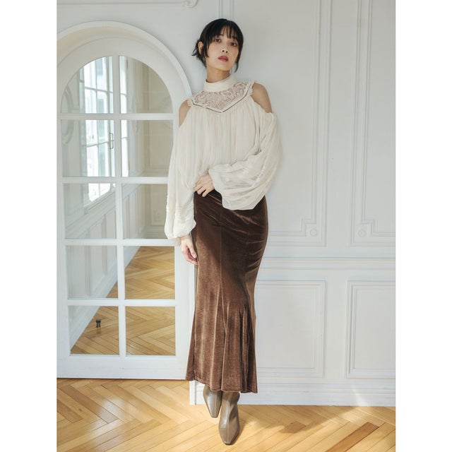 シアーカットベロアナロースカート （BROWN）