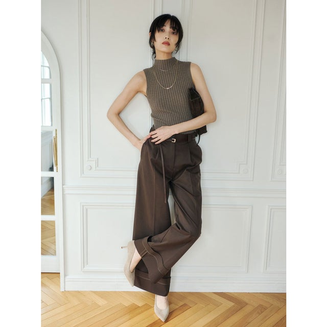 タックワイドデザインパンツ （BROWN）