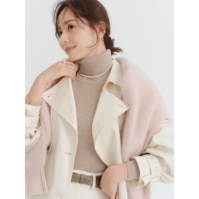 シルクカシミヤブレンドフィットリブタートルニット （BEIGE）