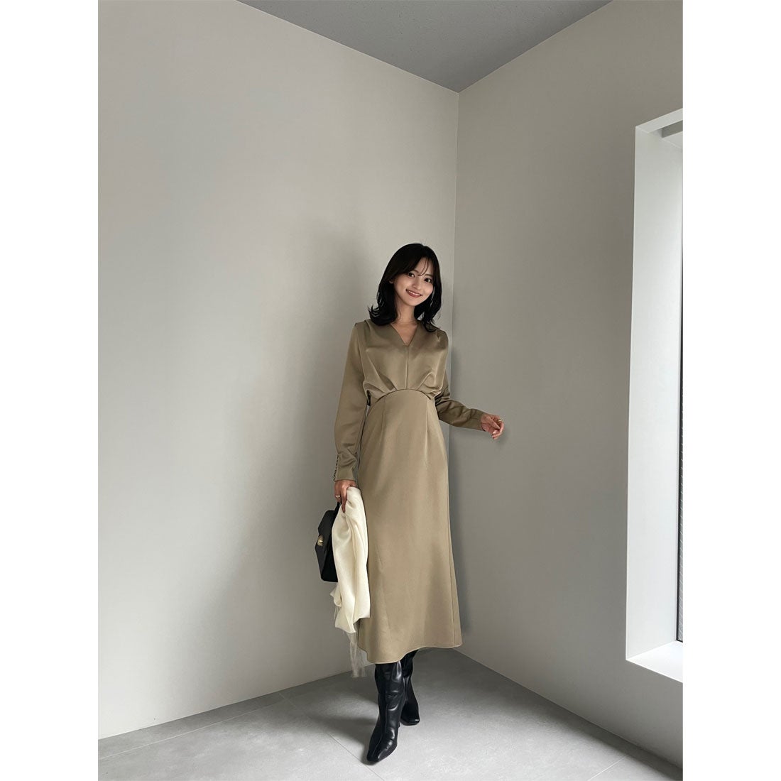 アニュアンス anuans サテンナローワンピース （BROWN） -ファッション 