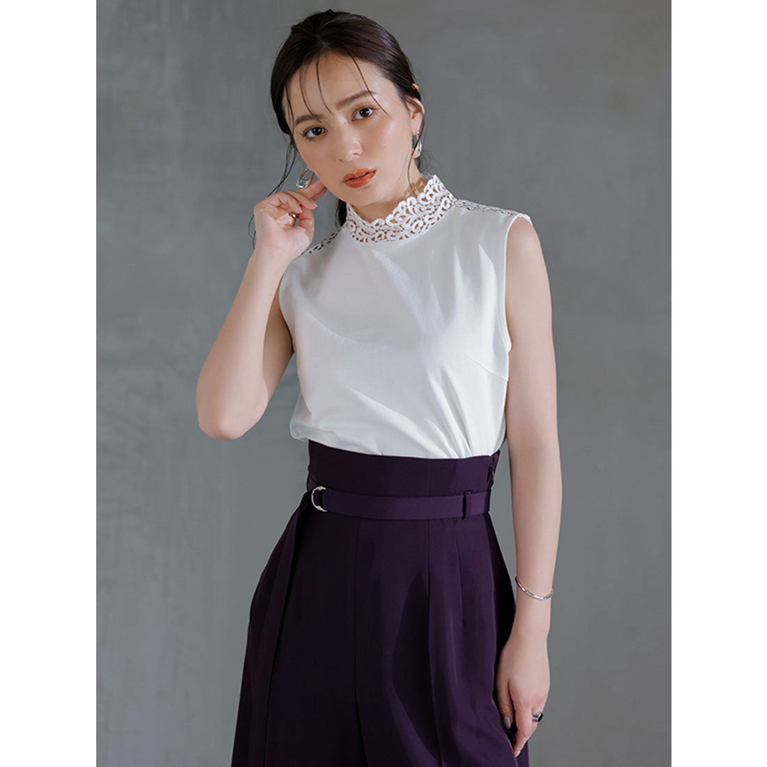 アニュアンス anuans レースドッキングカットトップス （BLACK 