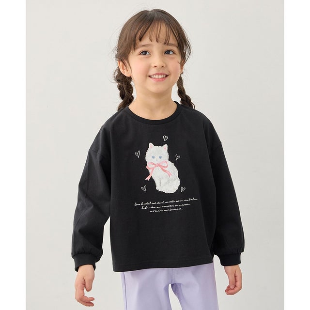 【綿100%】ネコアソート 長袖Tシャツ （ブラック）