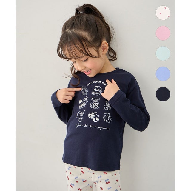 【一部店舗/WEB限定】【綿100%】プリント 長袖Tシャツ （ネイビー×スイーツ）
