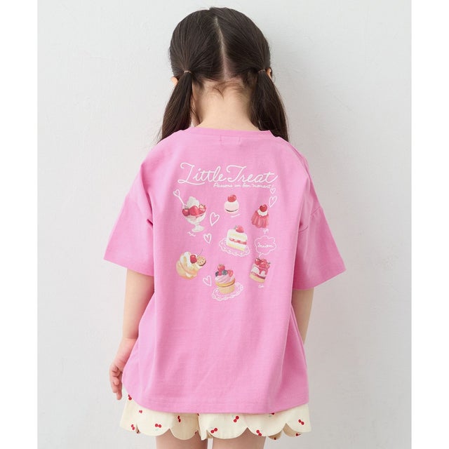 【綿100%】バックプリント オーバーサイズTシャツ （ピンク×スイーツ）