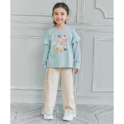 ANY KIDS 【綿100％】肩フリル ガーリープリント 長袖Tシャツ （ミント（スイーツ））｜詳細画像
