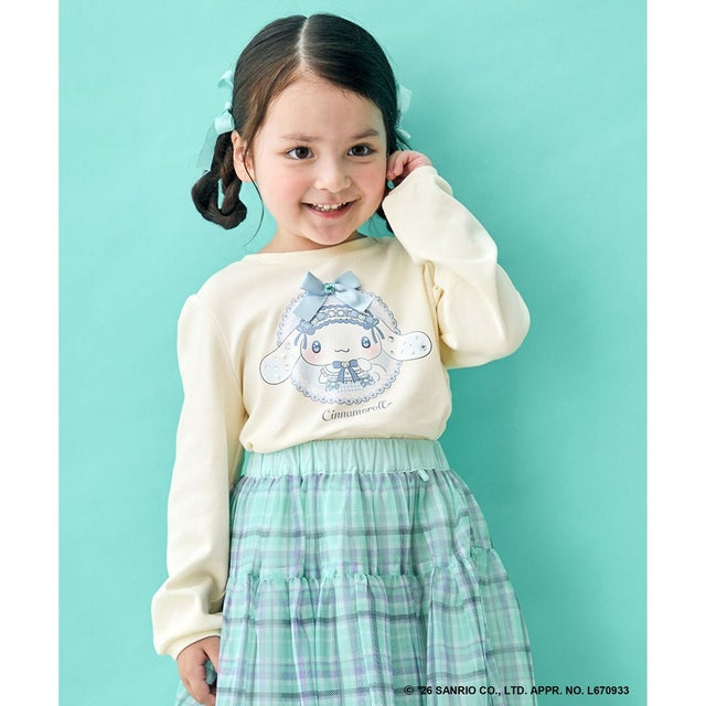 【サンリオキャラクターズ×ANY KIDS】夢リボン 長袖Tシャツ （シナモロール×エクリュ）